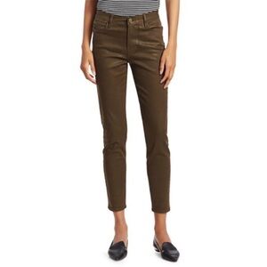 Frame Denim Le High Skinny Olive Military Green Coated Ankle Jeans as is